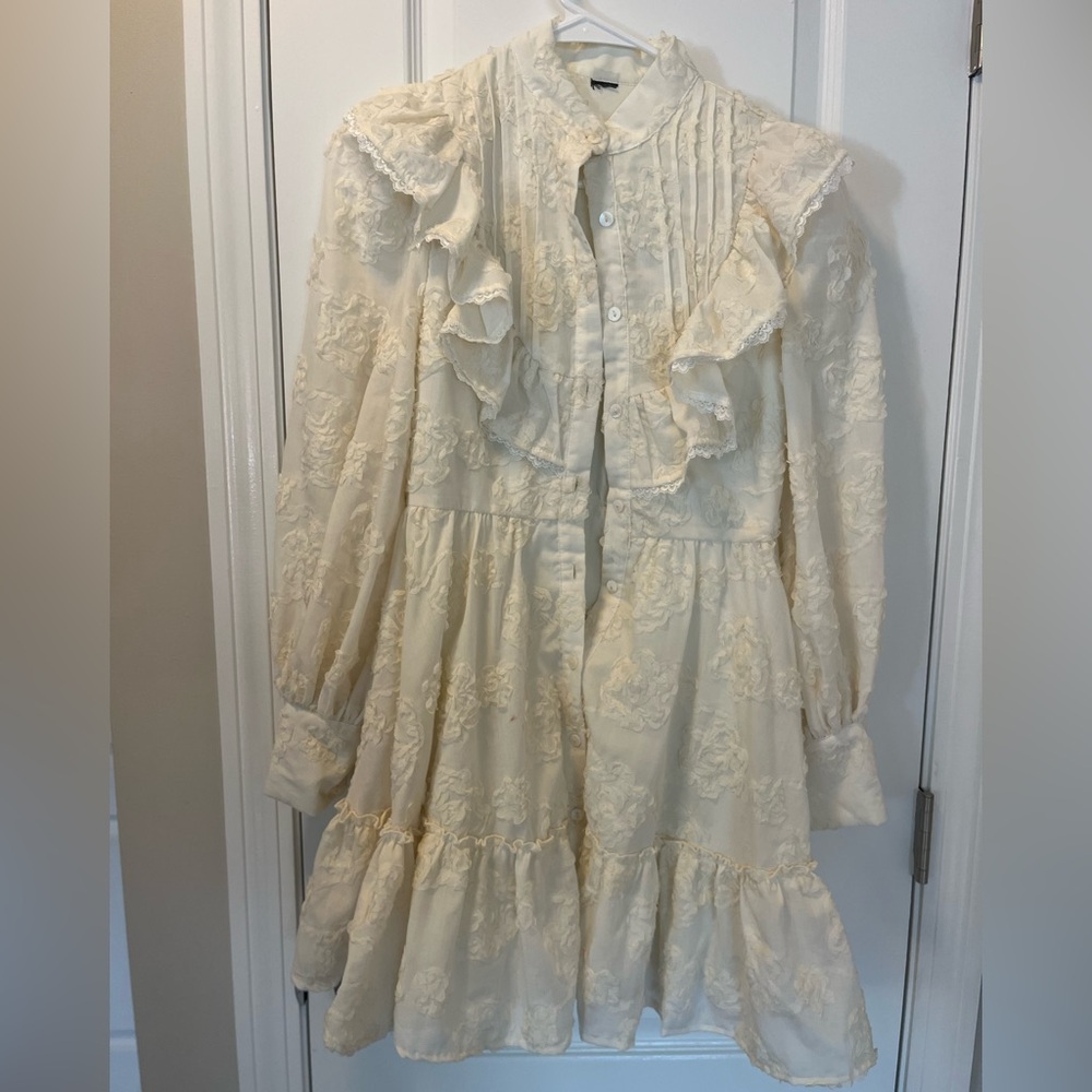 Cream long sleeved dress used as dance costume - street size 12 girl